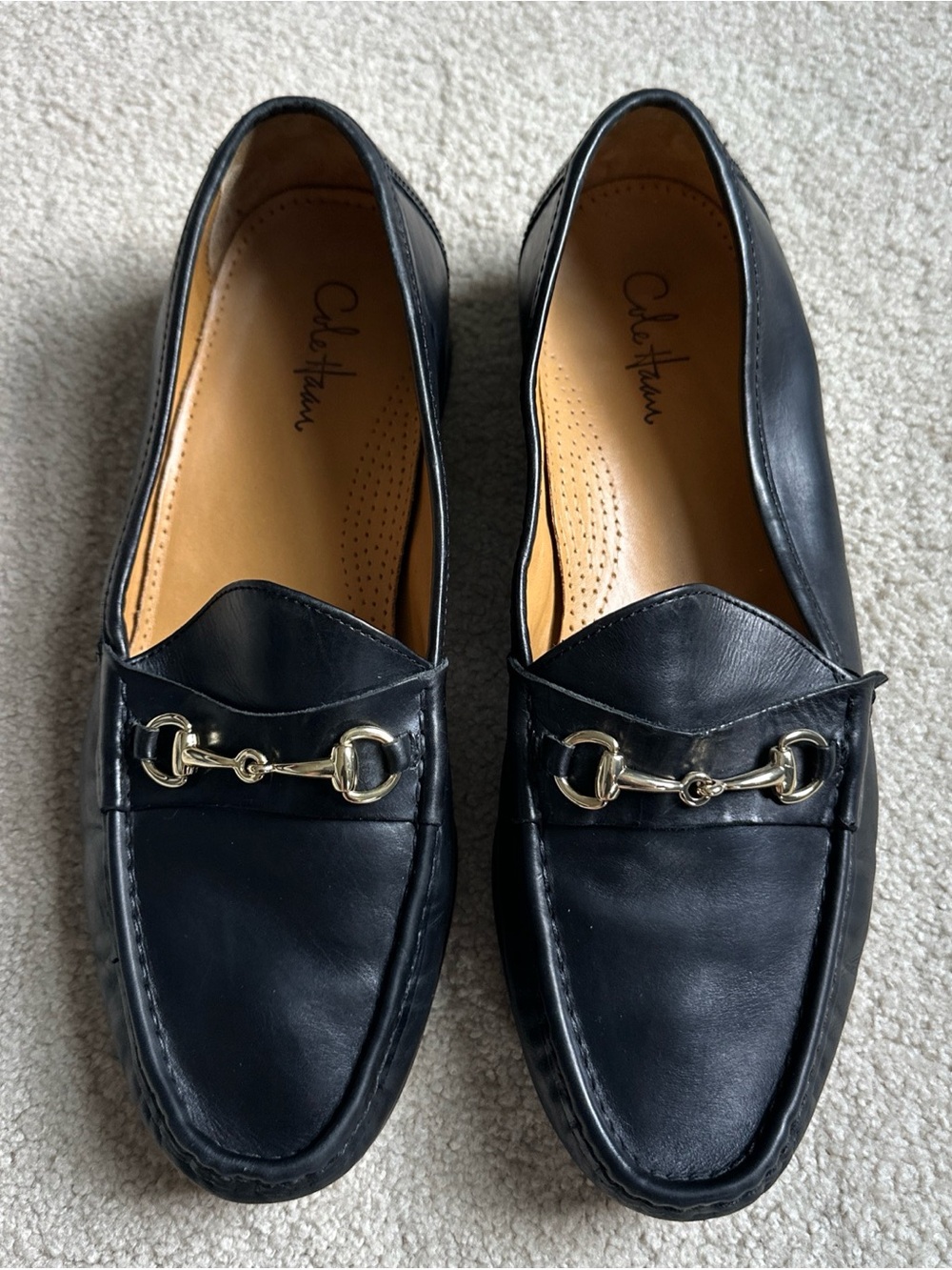 Cole Haan Men’s Black Leather Gold Horse Bit Loafers